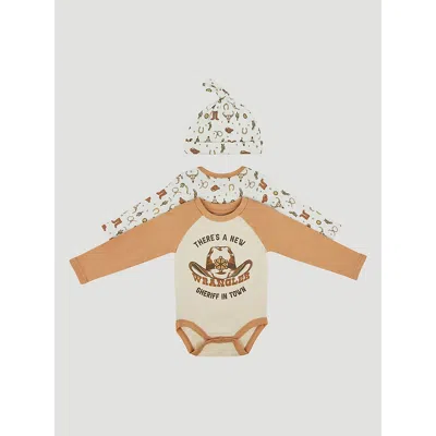 Wrangler Kids' Baby Bodysuits & Hat Set In New Sheriff In Brown