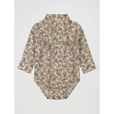 Wrangler Kids' Baby Boy's Long Sleeve Western Snap Bodysuit In Saddle Paisley In Sand