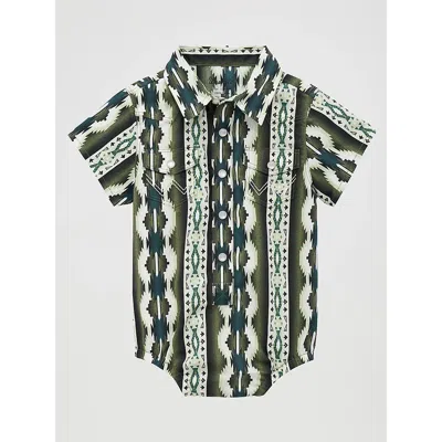 Wrangler Kids' Baby Boy Short Sleeve Checotah Bodysuit In Olivine In Multi