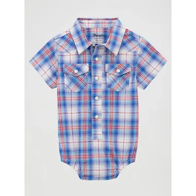 Wrangler Kids' Baby Boy Short Sleeve Western Snap Bodysuit In Daisy Blue