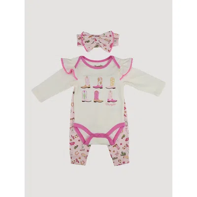 Wrangler Kids' Baby Girl Bodysuit & Jogger Set In Cowgirl Boots In Pink
