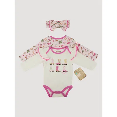 Wrangler Kids' Baby Girl Bodysuits & Bow Set In Cowgirl Boots In Pink