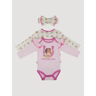 Wrangler Kids' Baby Girl Bodysuits & Bow Set In Pink Marshmallow