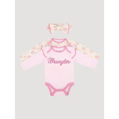 Wrangler Kids' Baby Girl Bodysuits & Bow Set In Pink Sparkle