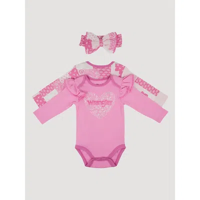 Wrangler Kids' Baby Girl Bodysuits & Bow Set In Prism Pink