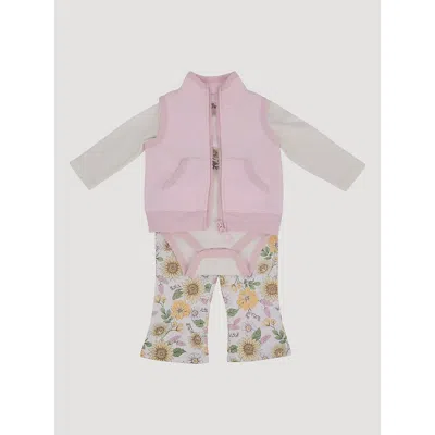 Wrangler Kids' Baby Girl Sherpa Vest Set In Sunflower Yellow In Pink