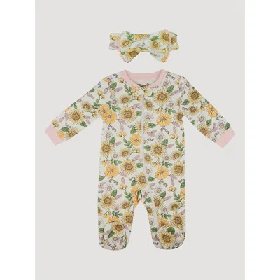 Wrangler Kids' Baby Girl Zip Coverall With Bow In Sunflower Yellow