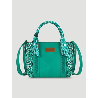 Wrangler Bandana Print Wide Mini Tote In Turquoise In Green