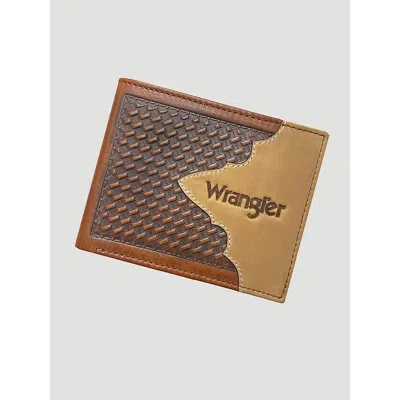 Wrangler Basketweave Leather Bi-fold Wallet In Brown