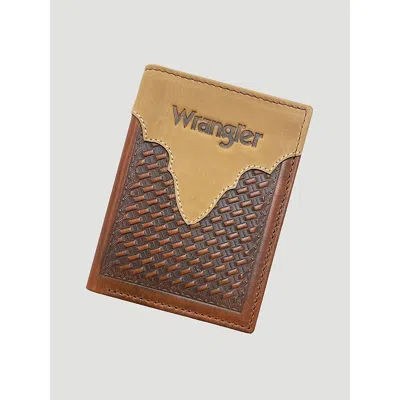 Wrangler Basketweave Leather Tri-fold Wallet In Brown