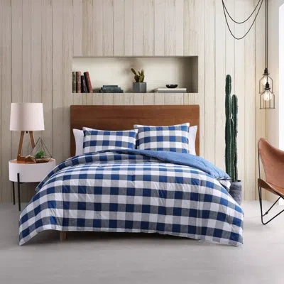 Wrangler Bison Plaid Cotton Navy Comforter Set In Tan;navy