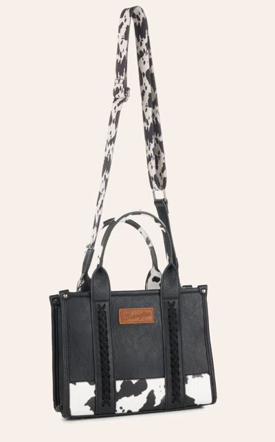 Wrangler Black & White Leather Cow Print Medium Tote Handbag