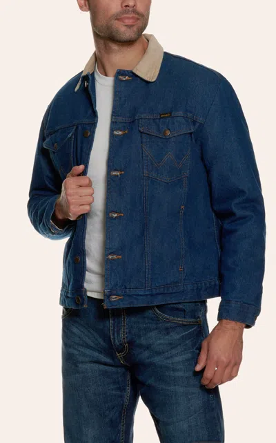 Wrangler Blanket Lined Prewashed Denim Jacket In Blue