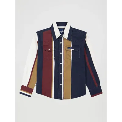 Wrangler Kids' Boy's Brushpopper Stripe Western Snap Shirt In Midnight Oak In Blue