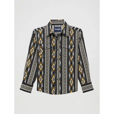 Wrangler Kids' Boy's Checotah Long Sleeve Western Snap Shirt In Crow Black