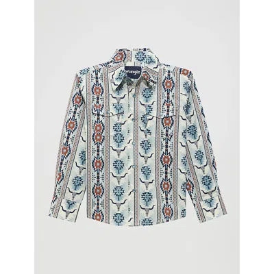 Wrangler Kids' Boy's Checotah Long Sleeve Western Snap Shirt In Gray Steerhead In Multi