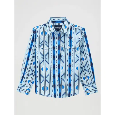 Wrangler Kids' Boy's Checotah Long Sleeve Western Snap Shirt In Icy In Blue