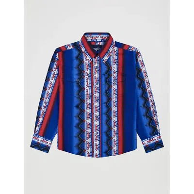 Wrangler Kids' Boy's Checotah Long Sleeve Western Snap Shirt In Old Glory In Blue