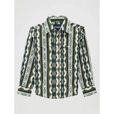 Wrangler Kids' Boy's Checotah Long Sleeve Western Snap Shirt In Olivine In Green