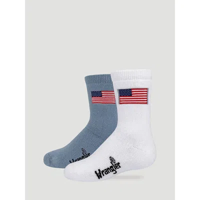 Wrangler Kids' Boy's Flag Micro Crew Socks (2-pack) In White/blue In Multi