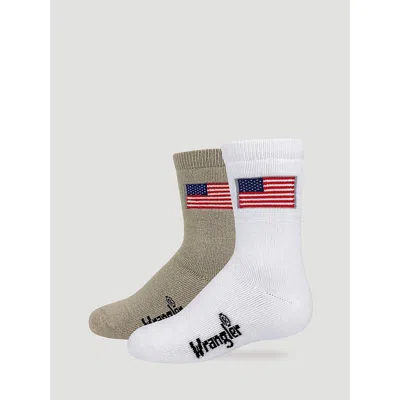 Wrangler Kids' Boy's Flag Micro Crew Socks (2-pack) In White/khaki In Multi