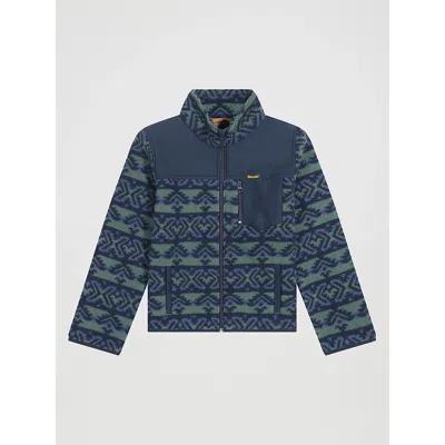 Wrangler Kids' Boy's Hay Away Full Zip Sherpa Jacket In Dark Forest In Blue