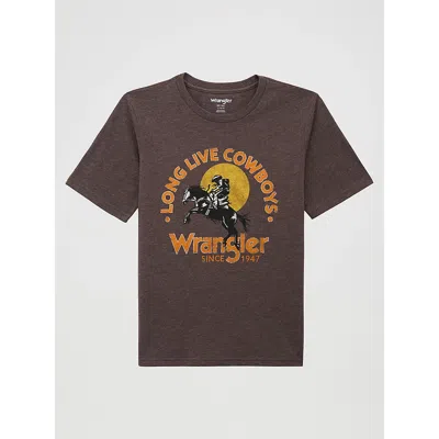Wrangler Kids' Boy's Hootin N Hollerin Dual Graphic T-shirt In Mole Heather In Brown