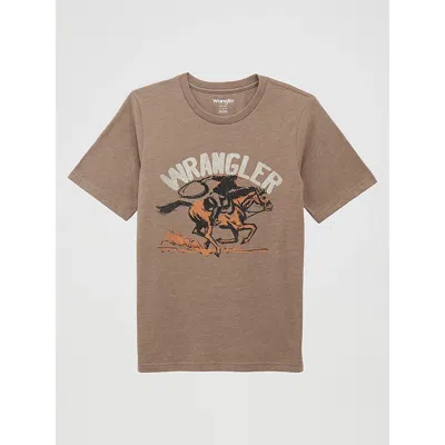Wrangler Kids' Boy's Lassoing Cowboy Graphic T-shirt In Brindle Heather In Brown