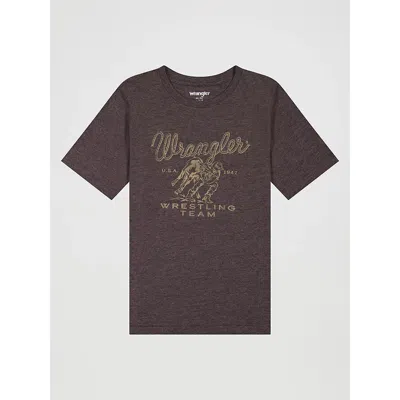 Wrangler Kids' Boy's Rodeo Wrestling Team Graphic T-shirt In Chocolate Torte Heather In Brown