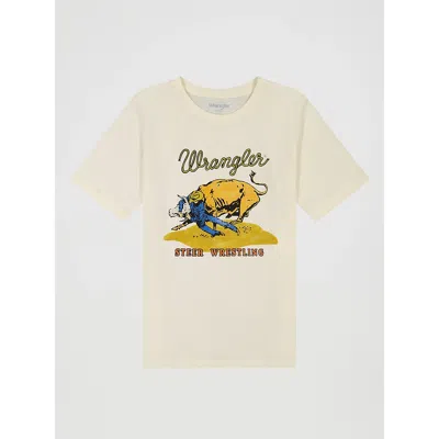 Wrangler Kids' Boy's Steer Wrestling Graphic T-shirt In Antique White Heather