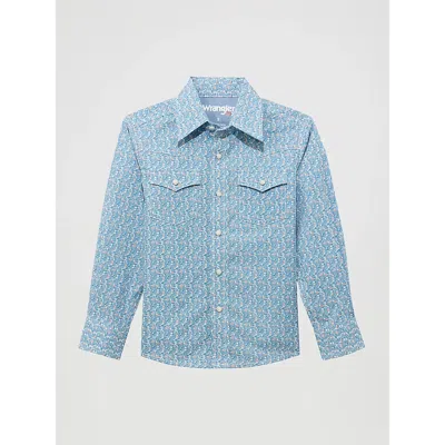 Wrangler Kids' Boy's ® 20x® Advanced Comfort Western Snap Print Shirt In Blue Jay
