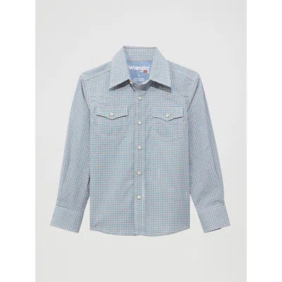 Wrangler Kids' Boy's ® 20x® Advanced Comfort Western Snap Print Shirt In Blue Stops
