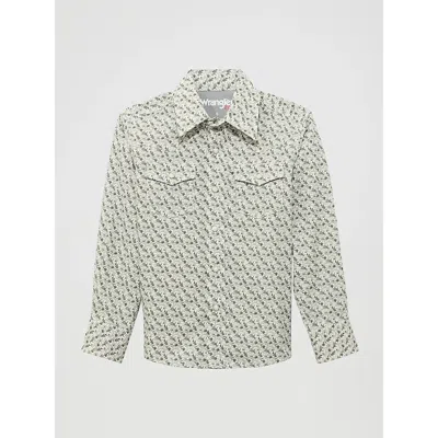 Wrangler Kids' Boy's ® 20x® Advanced Comfort Western Snap Print Shirt In Olive Cacti In Neutral