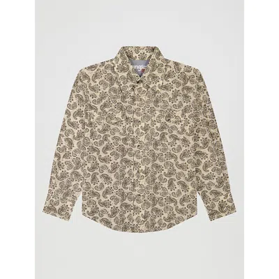 Wrangler Kids' Boy's ® 20x® Advanced Comfort Western Snap Print Shirt In Saddle Paisley In Sand