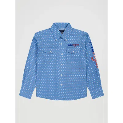Wrangler Kids' Boy's ® Logo Long Sleeve Western Snap Shirt In Americana In Blue
