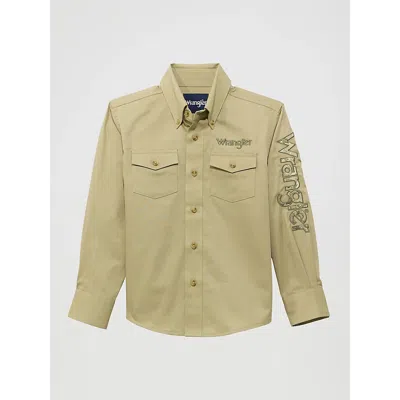 Wrangler Kids' Boy's ® Logo Long Sleeve Western Snap Shirt In Khaki In Brown