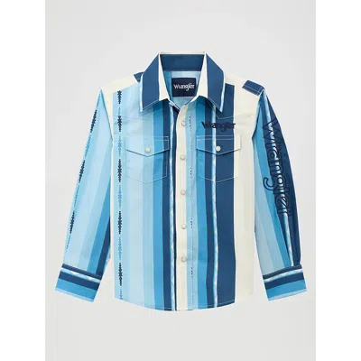 Wrangler Kids' Boy's ® Logo Stripes Western Snap Shirt In Blue Clouds