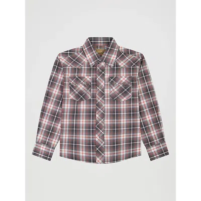Wrangler Kids' Boy's  Retro® Western Snap Plaid Shirt With Front Sawtooth Pockets In Grey Frost In Black