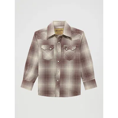 Wrangler Kids' Boy's  Retro® Western Snap Plaid Shirt With Front Sawtooth Pockets In Mahogany In Brown