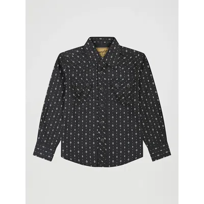 Wrangler Kids' Boy's  Retro® Western Snap Plaid Shirt With Front Sawtooth Pockets In Obsidian Chain In Black