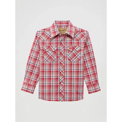Wrangler Kids' Boy's  Retro® Western Snap Plaid Shirt With Front Sawtooth Pockets In Red Vermilion