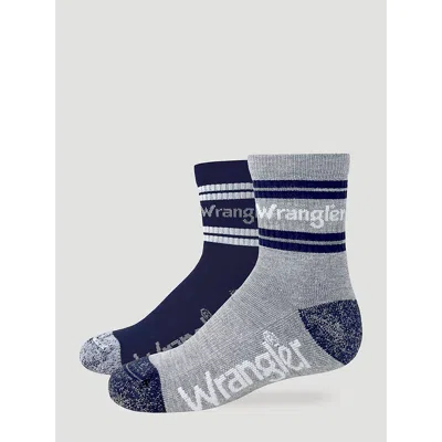Wrangler Kids' Boy's  Stripe Quarter Socks (2-pack) In Grey/navy In Blue