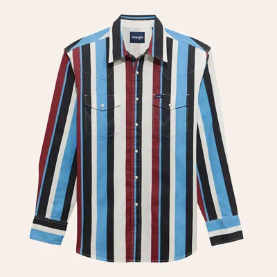 Wrangler Boys' Brushpopper Blue Multi Stripe Long Sleeve Pearl Snap Western Shirt