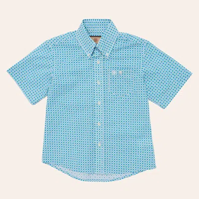 Wrangler Boys' Classic Blue & Green Geo Print Shirt