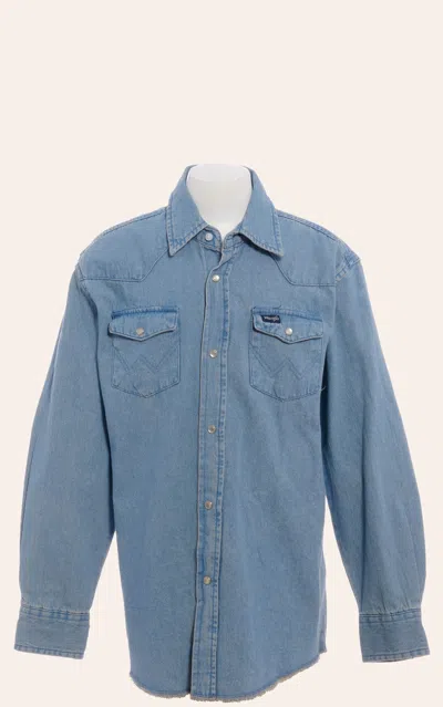 Wrangler Boys' Long Sleeve Denim Western Shirt In Blue