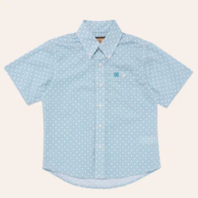 Wrangler Boys' Teal & White Geo Print Shirt In Blue