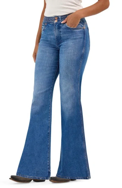 Wrangler Braided Waist Flare Jeans In Soft Sapphire