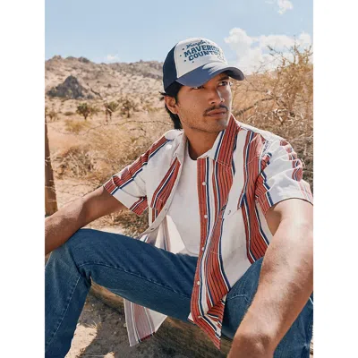 Wrangler Brushpopper Western Snap Short Sleeve Work Shirt In Cherry Stripe In Red