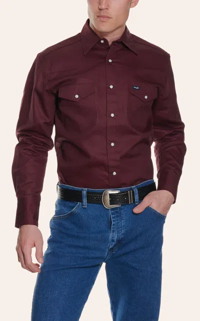 Wrangler Burgundy Twill Long Sleeve Workshirt In Brown