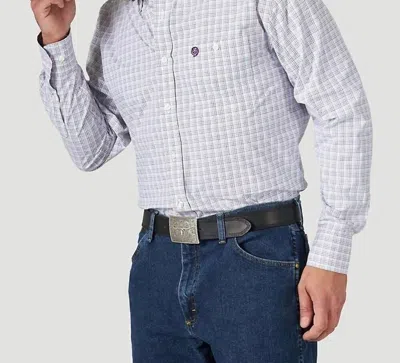 Wrangler Button Down Long Sleeve Shirt In White/lavendar/gray